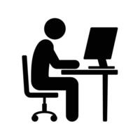 A silhouette of a person sitting at a desk with a computer vector