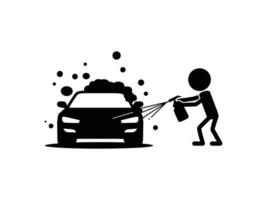Stick figure washing car icon illustration vector