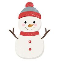Cute cartoon snowman in hat and scarf. Hand drawn snowman christmas illustration. vector