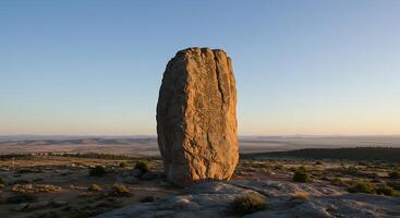 A large rock in the middle of a field photo