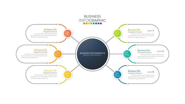 Infographic circle element template can be used for workflow layout, diagram, number options, web design. Infographic business concept with 6 option, parts, steps or processes vector