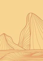 Mountain and Ocean wave line arts illustration. Hand drawn style. Abstract mountain contemporary aesthetic backgrounds landscapes use for print art, poster, cover, banner vector