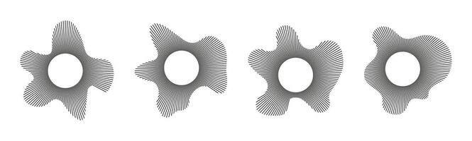 Circular waves set. Sound lines. Voice symbol. Radial, wavy frames. Sound circle ring. Radial rays patterns. Depicting audio music flat design element. Equalizers logo icon, radial spectrum. vector