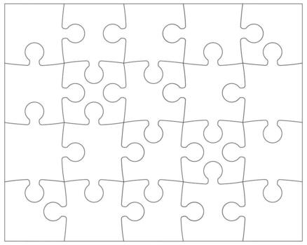 Puzzle pieces rectangle black thin contour. Jigsaw puzzle game template with angles. Outlines puzzle pieces, adjustable, editable mockup. vector