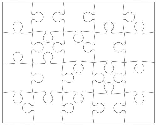 Puzzle pieces rectangle black thin contour. Jigsaw puzzle game template with angles. Outlines puzzle pieces, adjustable, editable mockup.