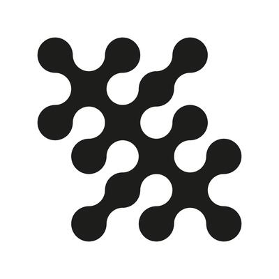 Metaball dot flat icon. Connected circle shape sign. Abstract integration symbol. Point movement simple pattern. Morphing blobs. Metaballs transition. Logotype, sticker template. Web design element.