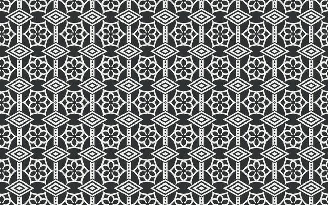 Black monochrome seamless pattern. Geometric floral background of Art Deco style for wallpaper, upholstery, or textiles like curtains and cushions.