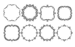 frames in various circular and square shapes. Flourishes ornate frames, in a style of vintage or Victorian designs for invitations, wedding stationery, logos, or decorative design elements vector