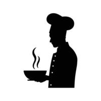 Silhouette of a chef holding a bowl with steam vector
