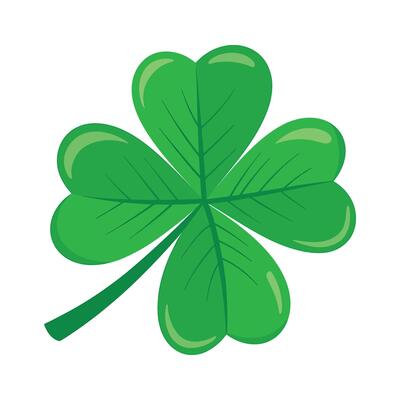 A green four leaf clover on a white background