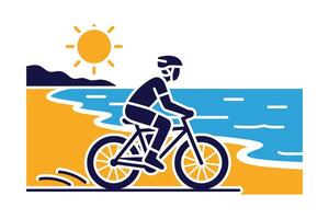 A man riding a bike on the beach vector