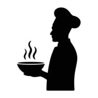 A silhouette of a chef holding a bowl of food vector