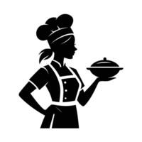 A silhouette of a woman in an apron holding a dish vector