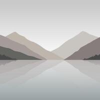 Flat Illustration Design of Mountains with Lake Below vector