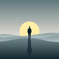 Illustration Design of a Man Standing Looking at the Moon vector
