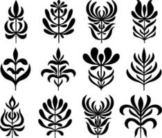 Stencil abstract flower with leaves set icon Clipart collection vector