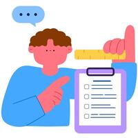 Businessman holding ruler and checklist board, project measurement and strategic planning vector