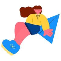Woman sitting on a sending icon, representing online communication and digital message delivery flat illustration vector