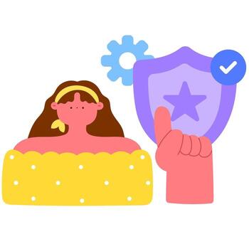 Woman with shield symbolizing online safety, protected browsing, and secure website traffic flat design vector