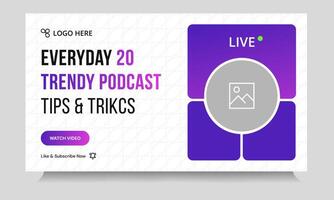 Live podcast thumbnail banner design, podcast sound tips and trick cover banner design, fully customizable eps 10 file format vector