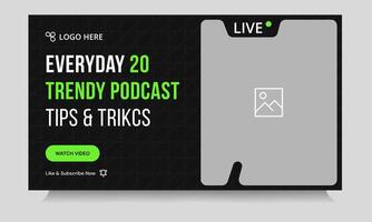 Customizable live podcast thumbnail banner design, podcast sound tips and trick cover banner design, fully customizable eps 10 file format vector