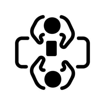 Black icon of two people discussing at a rectangular table from above vector