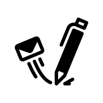 Pen and flying envelope combining to symbolize written communication vector