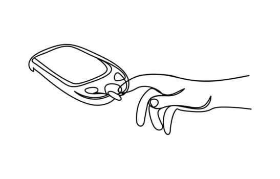 Continuous line drawing of a person using glucometer to check blood sugar for diabetes awareness vector