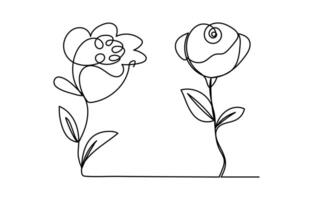 Gracefully blooming flowers in one continuous line with soft and natural floral composition vector