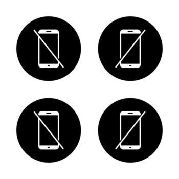No mobile phone icon set. Do not use smartphone sign. Cellphone ban symbol in black circle vector