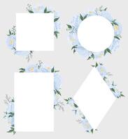 Wedding elegant blue flowers frame different shapes Floral design vector