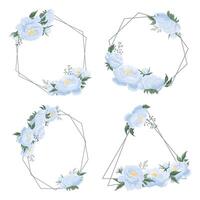 Blue floral frames with geometric designs vector