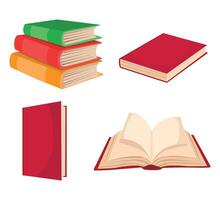 Stack of books Opened book School red book different positions vector