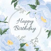 Happy birthdat floral card Blue elegant flowers greeting card vector