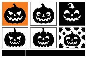 Spooky and Cheerful Halloween Jack-o-Lantern Designs A Collection of Six Black and Orange Pumpkin Carvings for Autumn Decoration vector