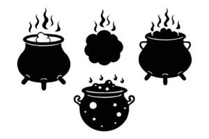 Mystical Halloween Cauldron Collection Spooky Silhouette Cliparts of Boiling Potions and Witchcraft Brewing - Professional digital artwork with vibrant colors and detailed composition vector