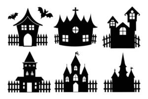 Spooky Black Silhouette Haunted Houses and Castles Collection for Halloween Decorations - Professional digital artwork with vibrant colors and detailed composition vector