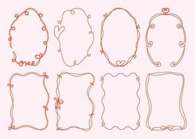 Set of simple and whimsical hand drawn border and frames illustrations for Valentine's Day, weddind,invitation, card,cover, banner, poster and more vector
