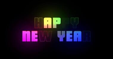 Happy New Year Neon Gradient Flicker text animation on black background video