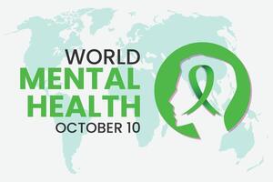 World Mental Health Day with the green ribbon. Mental health awareness on 10 October. vector
