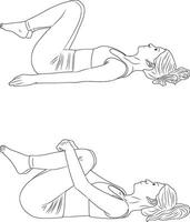 Ab prep pose, yoga and pilates exercise, Woman outline illustration. vector