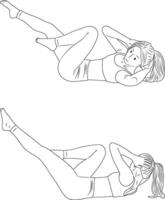 Criss-Cross pose, yoga and pilates exercise, Woman outline illustration. vector