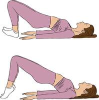 Shoulder bridge pose, Woman illustration, yoga and Pilates exercise. vector