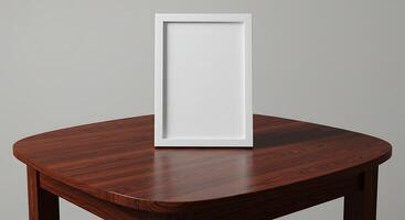 A white frame on a wooden table photo