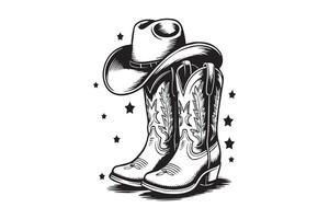 cowboy boots black illustration vector