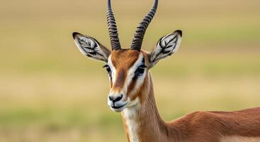A close up of a gazelle with long horns photo