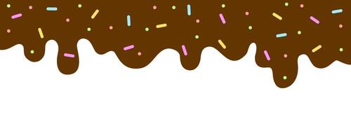 Chocolate sauce with sprinkles ice cream toppings seamless for Banner border and decoration. vector