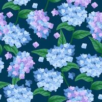 Beautiful Hydrangea seamless pattern on blue background for fabric background vector