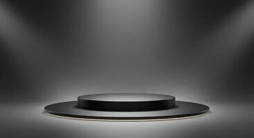 Black podium with spotlight on a dark background photo