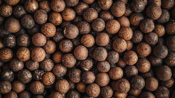 Full Frame Overhead Shot of Textured Brown Nuts and Seeds. photo